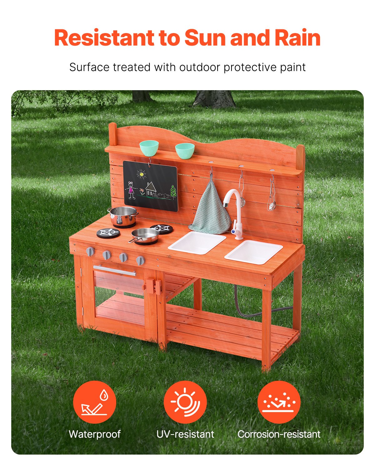 Outdoor Wooden Mud Kitchen Set for Kids with Realistic Play Features