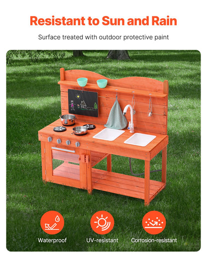 Outdoor Wooden Mud Kitchen Set for Kids with Realistic Play Features