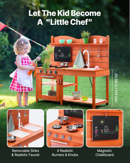 VEVOR Wooden Mud Kitchen Outdoor Toy Play Kitchen Set for Kids Pretend Playset