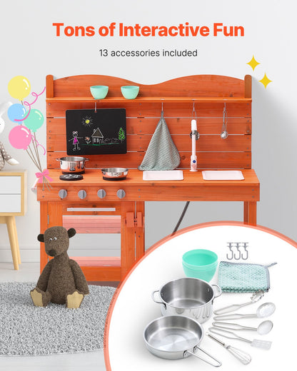 Outdoor Wooden Mud Kitchen Set for Kids with Realistic Play Features
