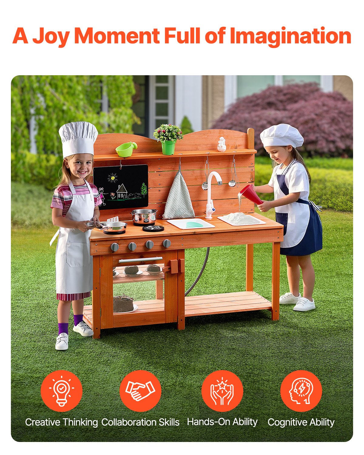 Outdoor Wooden Mud Kitchen Set for Kids with Realistic Play Features