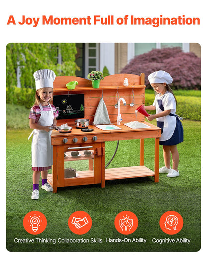 Outdoor Wooden Mud Kitchen Set for Kids with Realistic Play Features