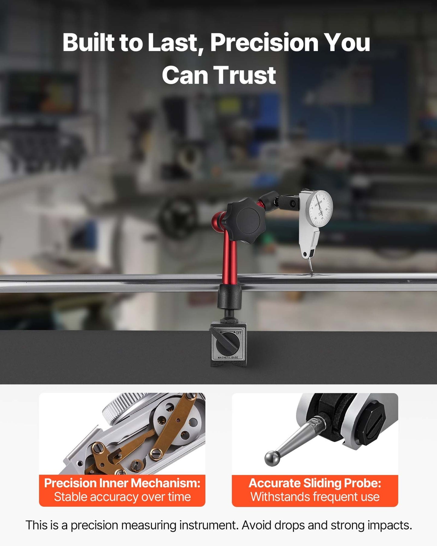Dial Test Indicator with Universal Magnetic Base and Storage Case, 0.01 mm Accuracy, 0-0.76 mm Range, Micro Ball Handle for Narrow Area Measurement, Industrial Machining & Inspection