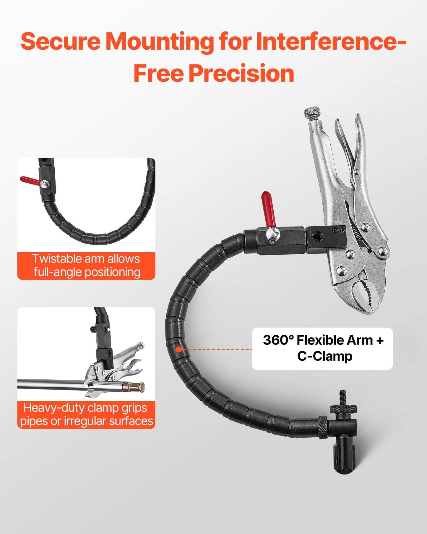 Dial Test Indicator with 360° Flexible Arm and 360° Locking Pliers, 0.03 mm Accuracy, 0-25.4mm Range, Professional for Machine Set-Up, Narrow Area Measurement, Storage Case