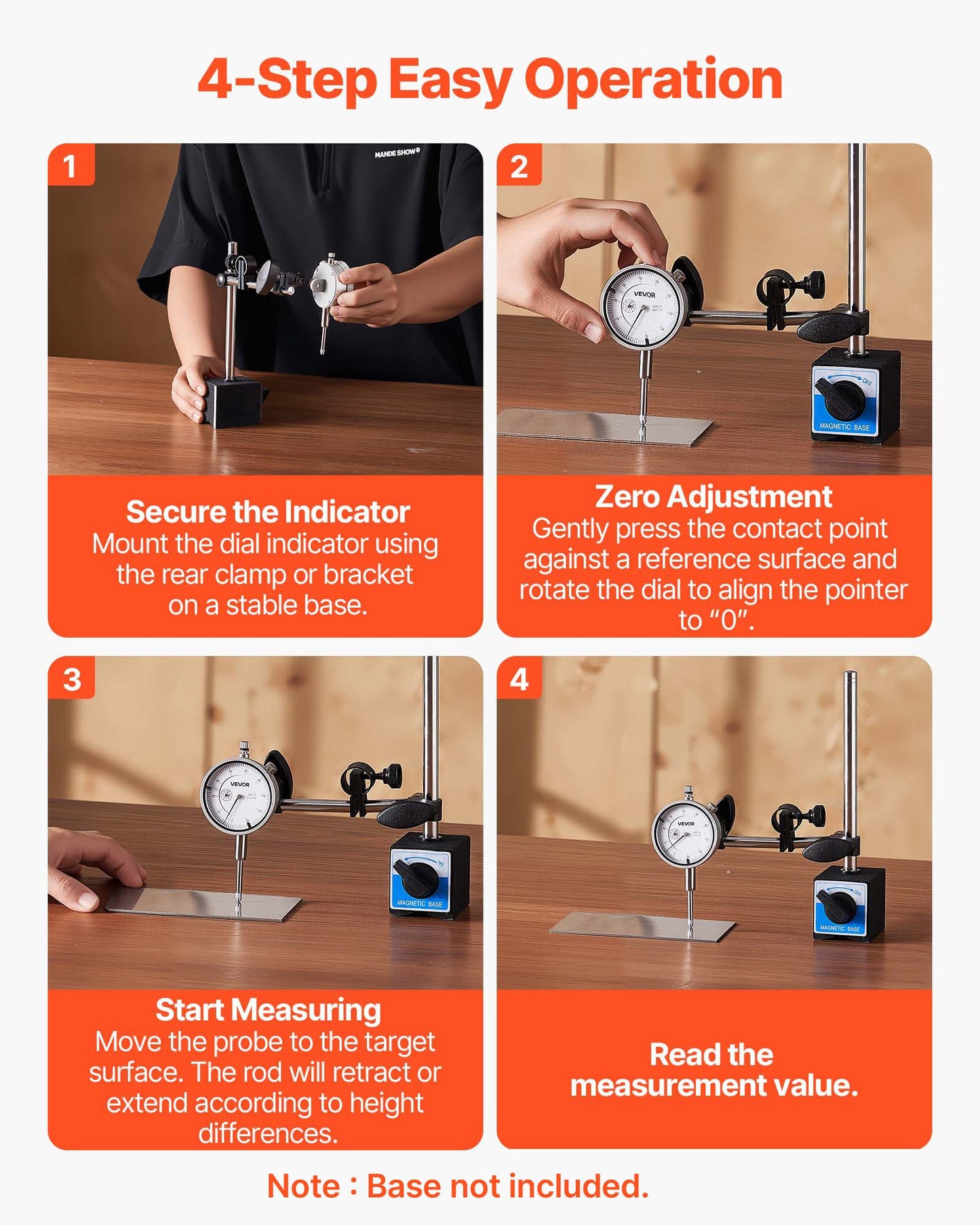 Dial Test Indicator, 0.03 mm Accuracy, 0-25.4mm Measuring Range, Easy to Read Large Dial, Professional for Internal Diameter Measurement, Runout Detection, Flatness Inspection
