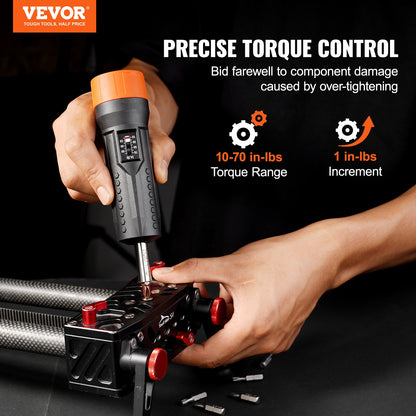 VEVOR 1/4" Drive Torque Screwdriver Wrench Set | 10-70 in-lbs Torque Adjustment