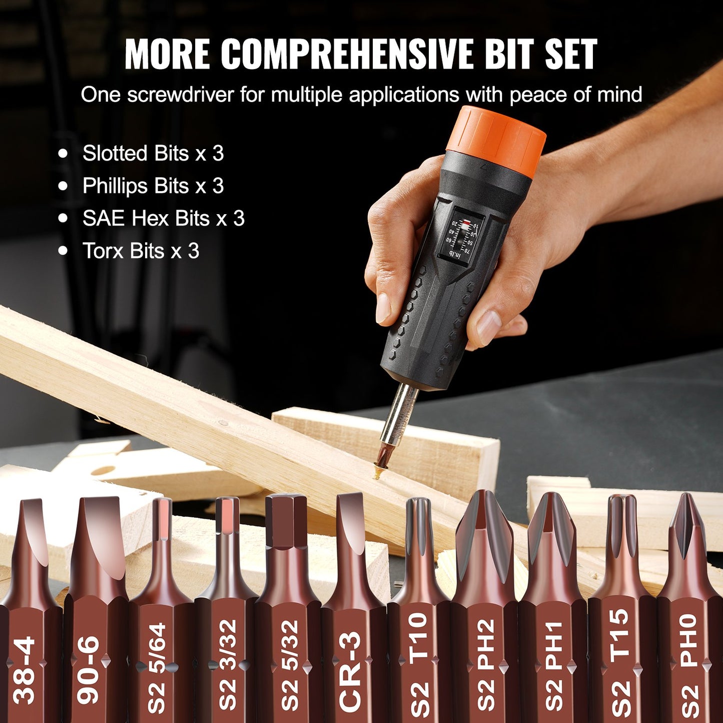 VEVOR 1/4" Drive Torque Screwdriver Wrench Set | 10-70 in-lbs Torque Adjustment