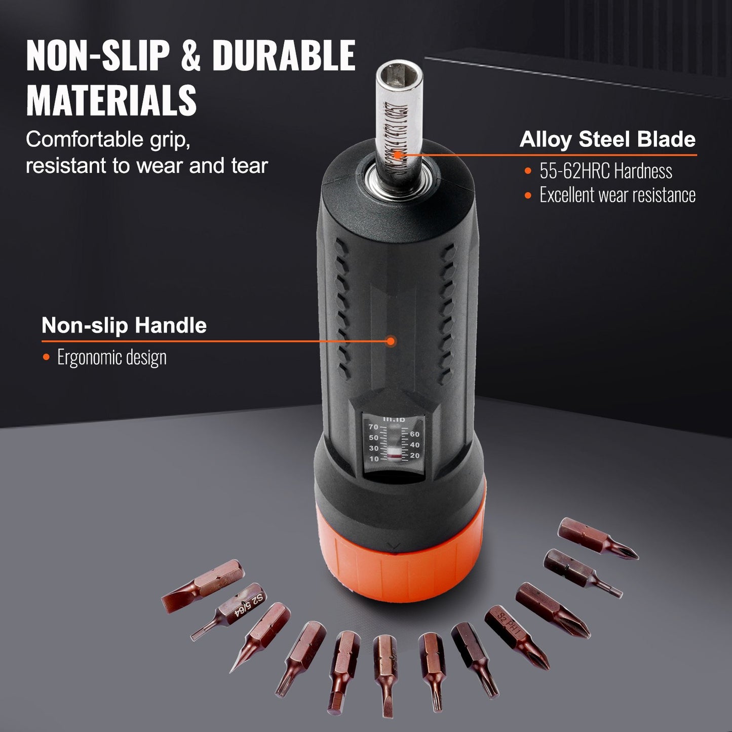 VEVOR 1/4" Drive Torque Screwdriver Wrench Set | 10-70 in-lbs Torque Adjustment