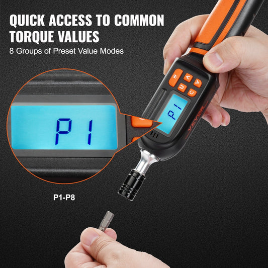 Digital Torque Screwdriver with LCD, 0.3-8 N.m, 1/4" Drive for Electricians