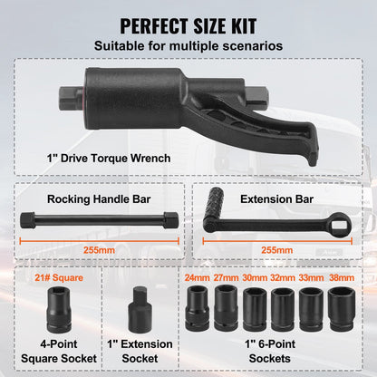 Heavy Duty Torque Multiplier Wrench Set, 1m Drive, 6800Nm, with 8 Sockets