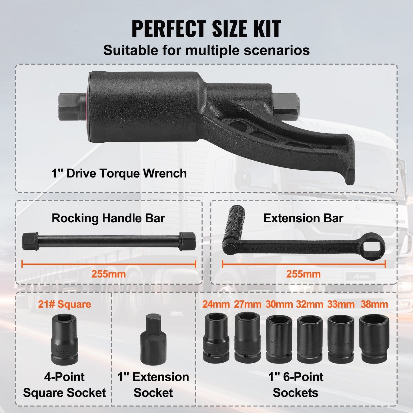 Heavy Duty Torque Multiplier Wrench Set, 1m Drive, 4800N.m, 8 Sockets, Case Included