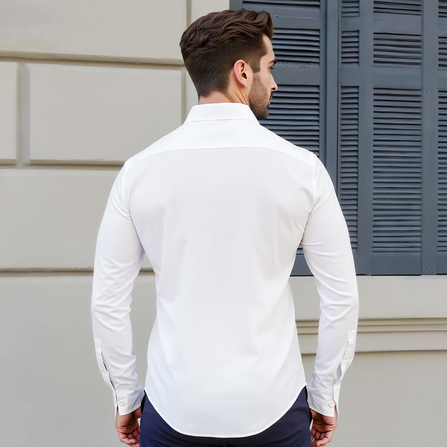 Men's Button Up Shirt, Mens Long Sleeve Wrinkle-free Button Down Dress Shirts, Slim Fit Soft Stretch Fabric for Business Casual or Formal, Work, Wedding, Dinner, White