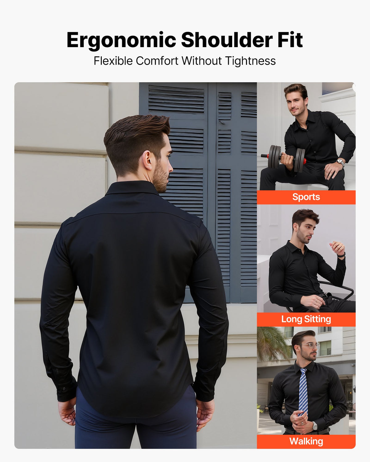 Men's Button Up Shirt, Mens Long Sleeve Wrinkle-free Button Down Dress Shirts, Slim Fit Soft Stretch Fabric for Business Casual or Formal, Work, Wedding, Dinner, Black