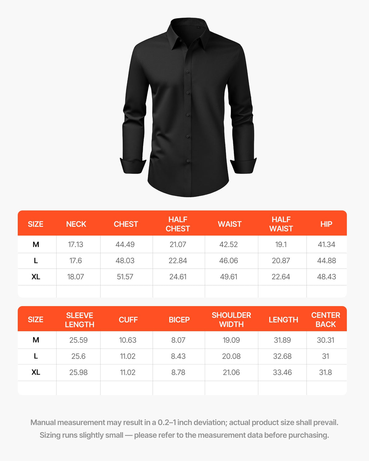 Men's Button Up Shirt, Mens Long Sleeve Wrinkle-free Button Down Dress Shirts, Slim Fit Soft Stretch Fabric for Business Casual or Formal, Work, Wedding, Dinner, Black