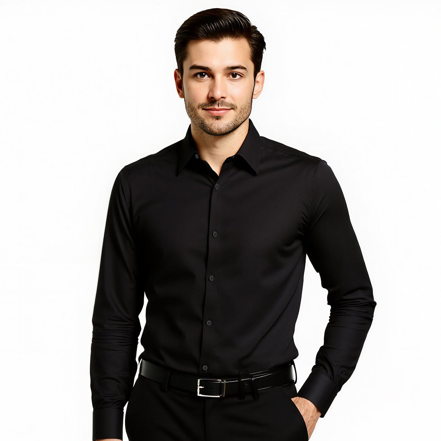 Men's Button Up Shirt, Mens Long Sleeve Wrinkle-free Button Down Dress Shirts, Slim Fit Soft Stretch Fabric for Business Casual or Formal, Work, Wedding, Dinner, Black