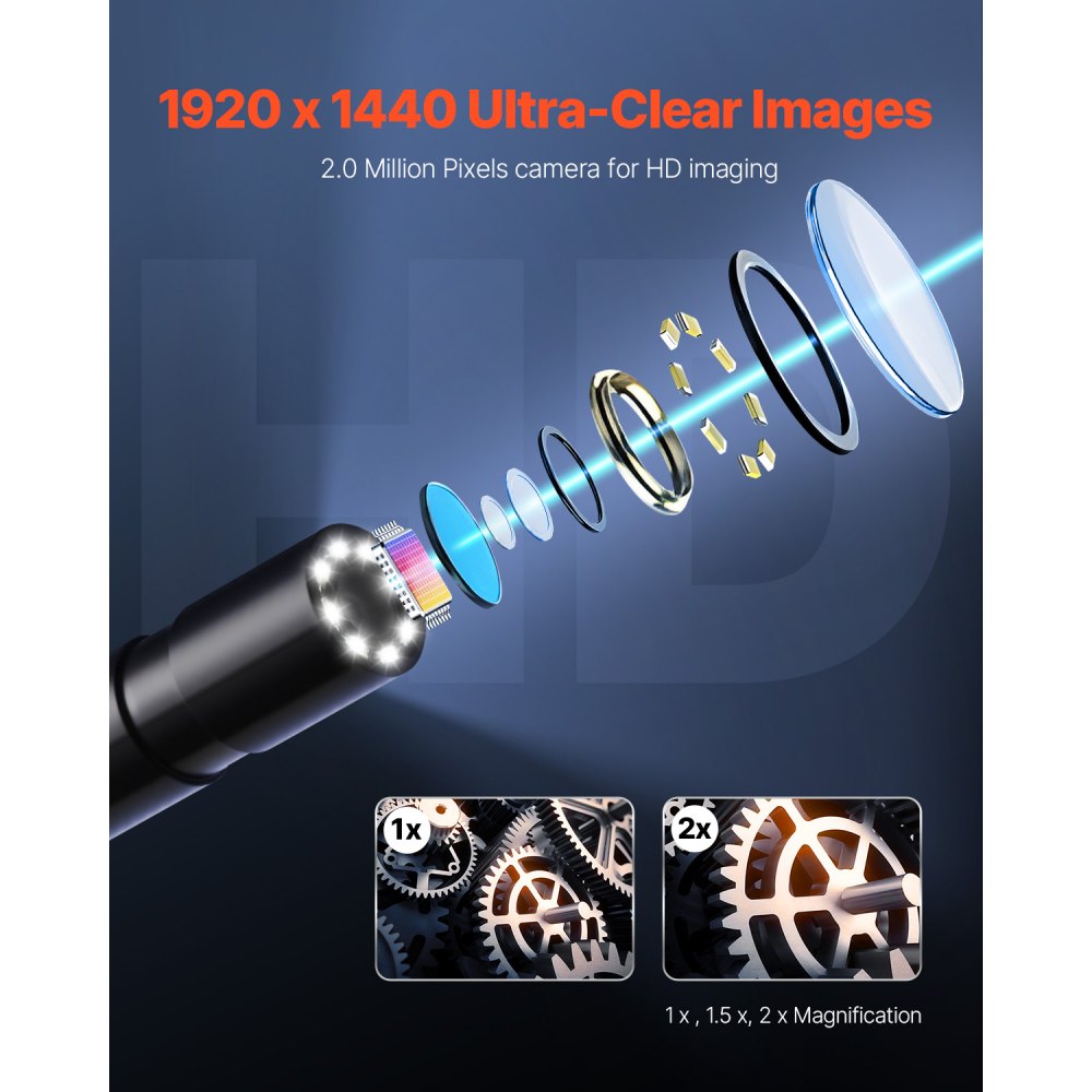 VEVOR Endoscope Camera 1920P HD Borescope for Android & IOS with 15m Cable