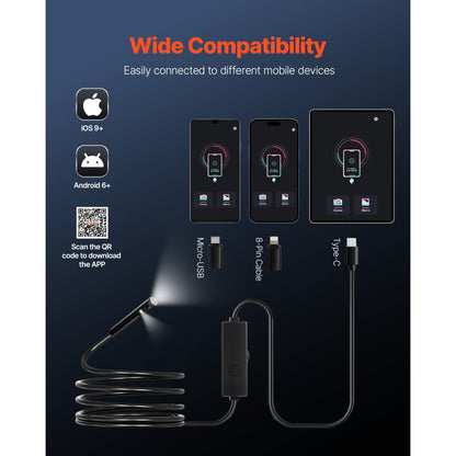 VEVOR Dual Lens Borescope Endoscope Camera for Android IOS & 3m Snake Cable