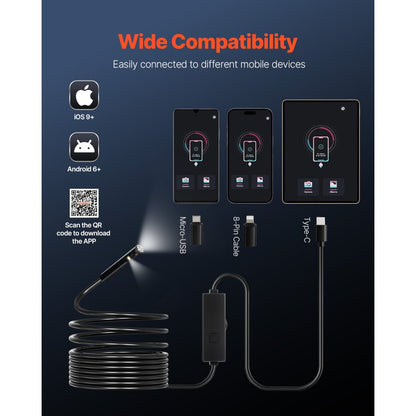 VEVOR Dual Lens Borescope Endoscope Camera for Android IOS & 5m Snake Cable