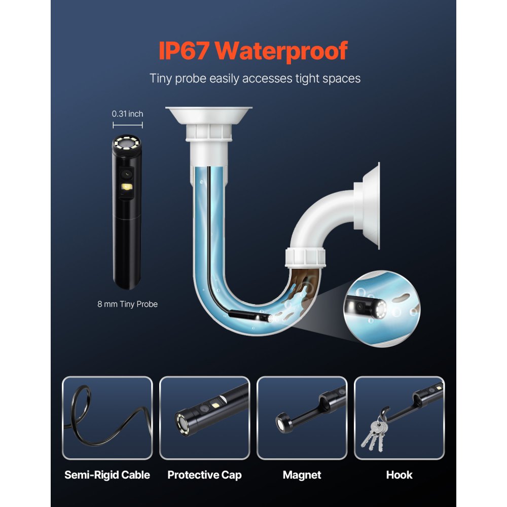 VEVOR Dual Lens Borescope Endoscope Camera for Android IOS & 5m Snake Cable