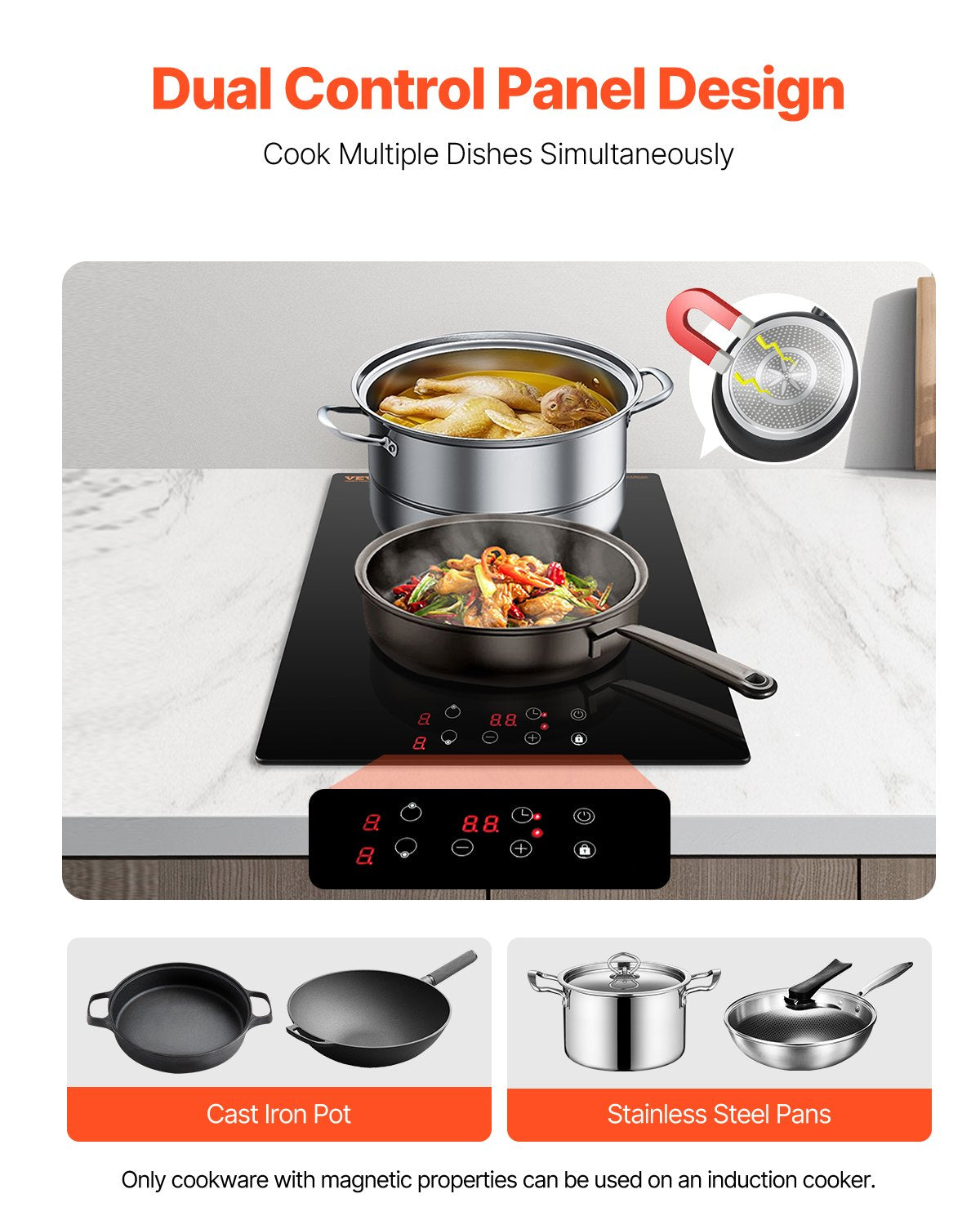 VEVOR 3400W 2 Burner Induction Cooktop Electric Countertop Burner Touch Control