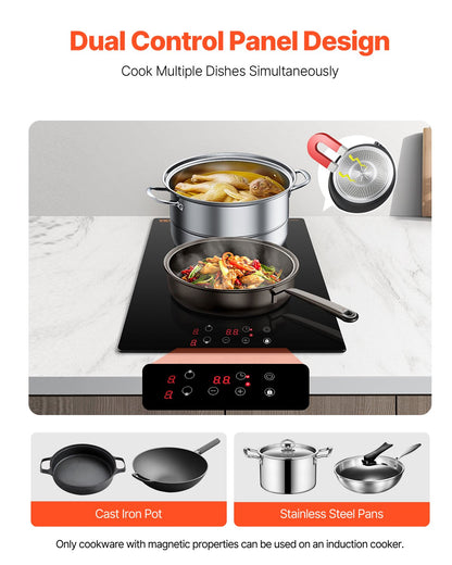 VEVOR 3400W 2 Burner Induction Cooktop Electric Countertop Burner Touch Control