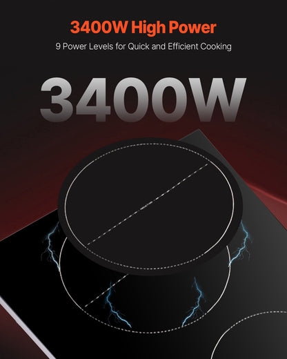 VEVOR 3400W 2 Burner Induction Cooktop Electric Countertop Burner Touch Control