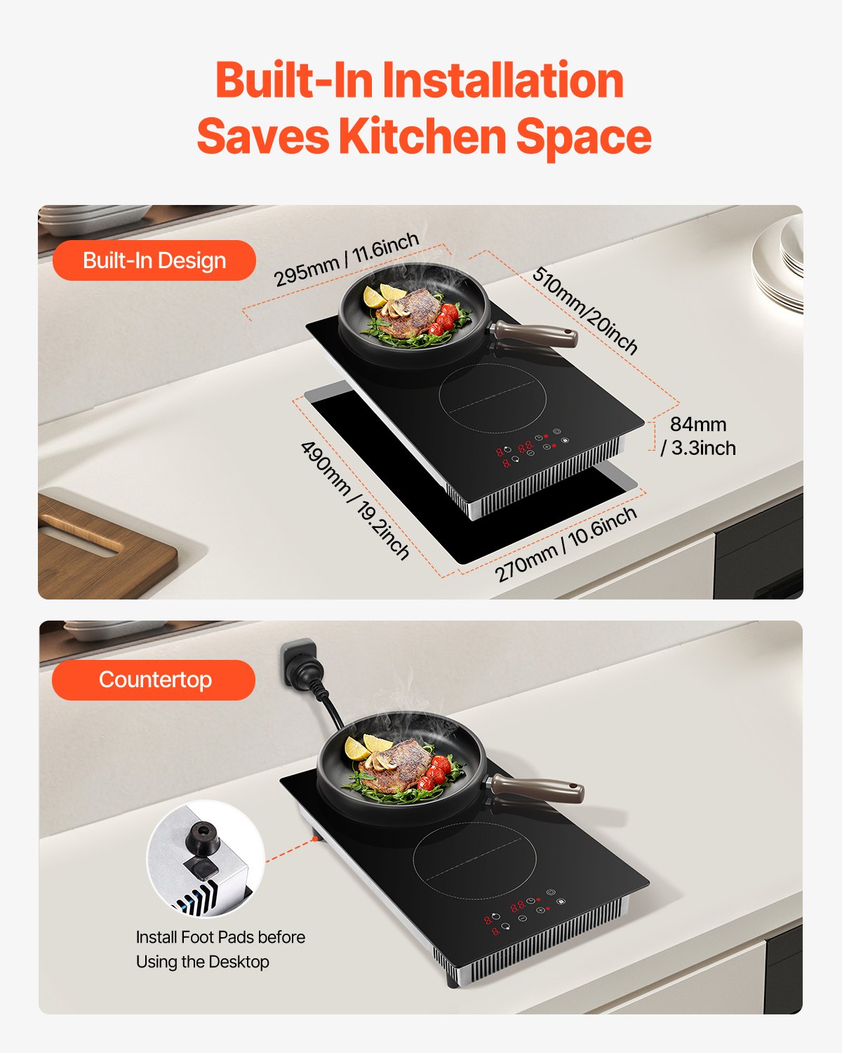VEVOR 3400W 2 Burner Induction Cooktop Electric Countertop Burner Touch Control