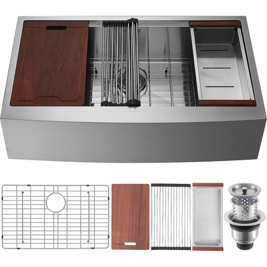 VEVOR Farmhouse Kitchen Sink, 304 Stainless Steel Drop-In Sinks, Top Mount Single