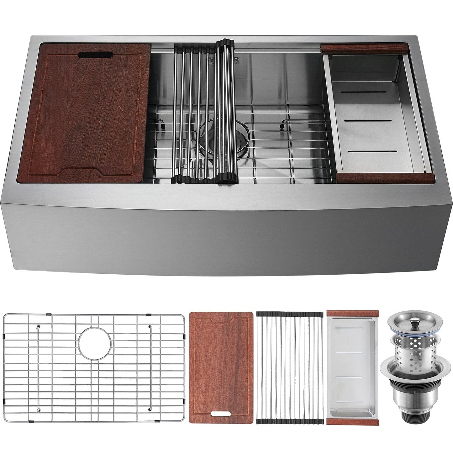 Farmhouse Kitchen Sink, 304 Stainless Steel, 0.91m Top Mount Single Bowl Basin