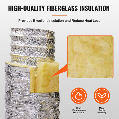 Insulated Flexible Duct 152.4MM x 7.62M, R-4.2, with Clamps for HVAC Systems