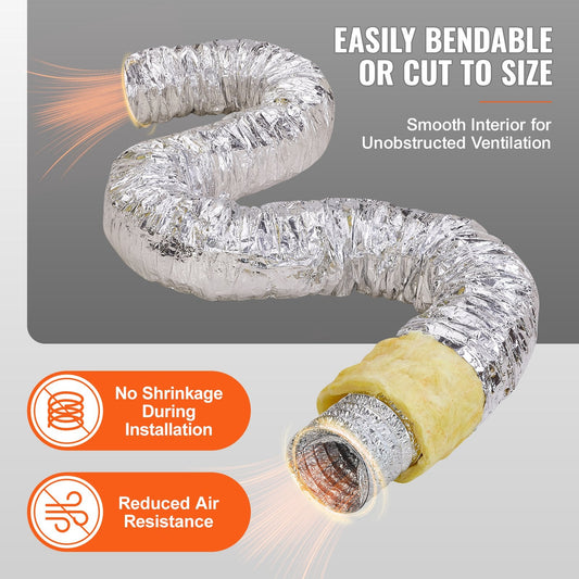 Insulated Flexible Duct 152.4MM x 7.62M, R-4.2, with Clamps for HVAC Systems