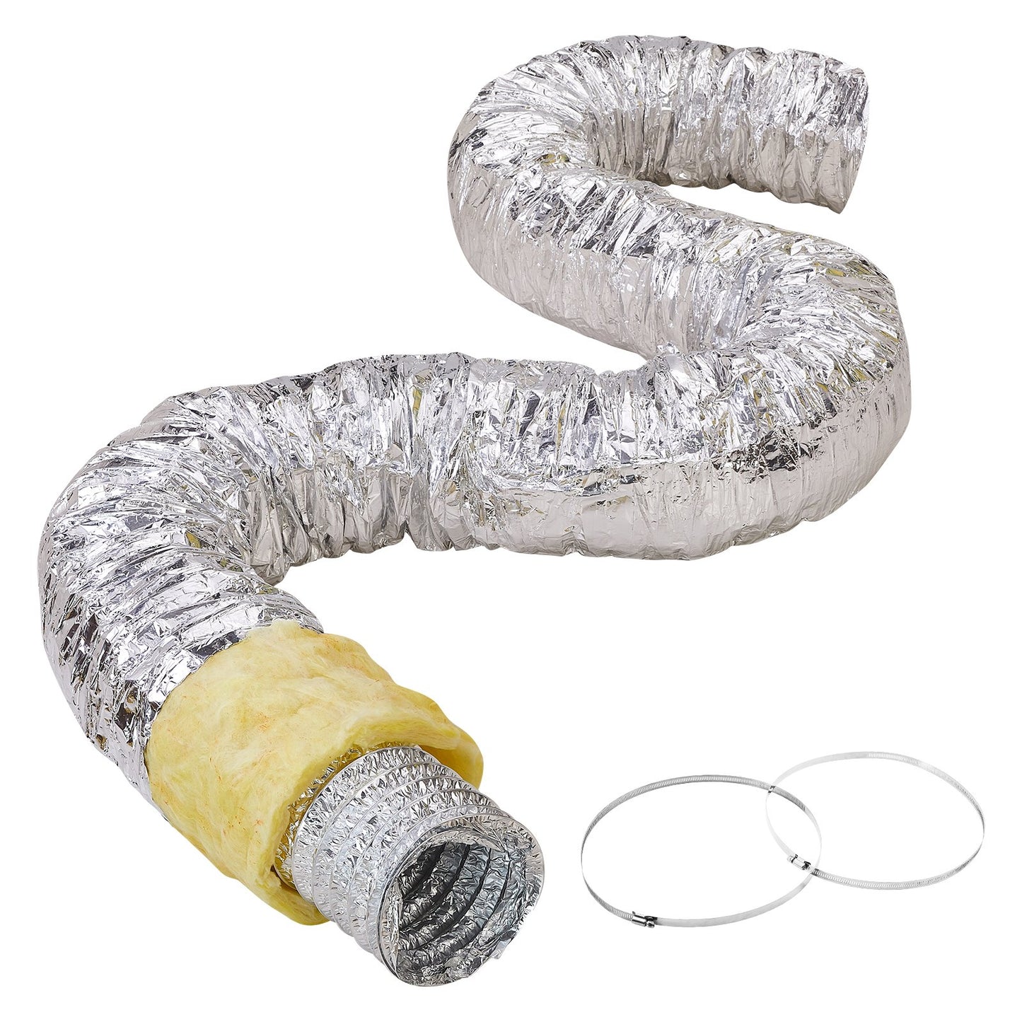 VEVOR Dryer Vent Hose, 152.4MM Insulated Flexible Duct 7.62M Long with 2 Duct Clamps,