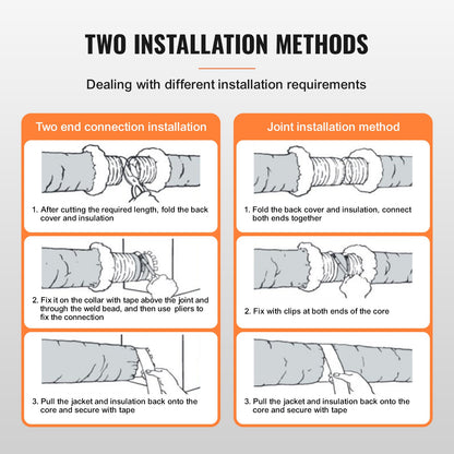 VEVOR Dryer Vent Hose, 203.2MM Insulated Flexible Duct 7.62M Long with 2 Duct Clamps,
