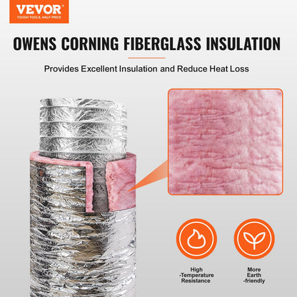 VEVOR Dryer Vent Hose, 152.4MM Insulated Flexible Duct 7.62M Long with 2 Duct Clamps,