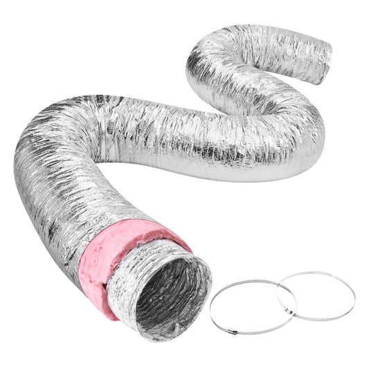 VEVOR Dryer Vent Hose, 152.4MM Insulated Flexible Duct 7.62M Long with 2 Duct Clamps,