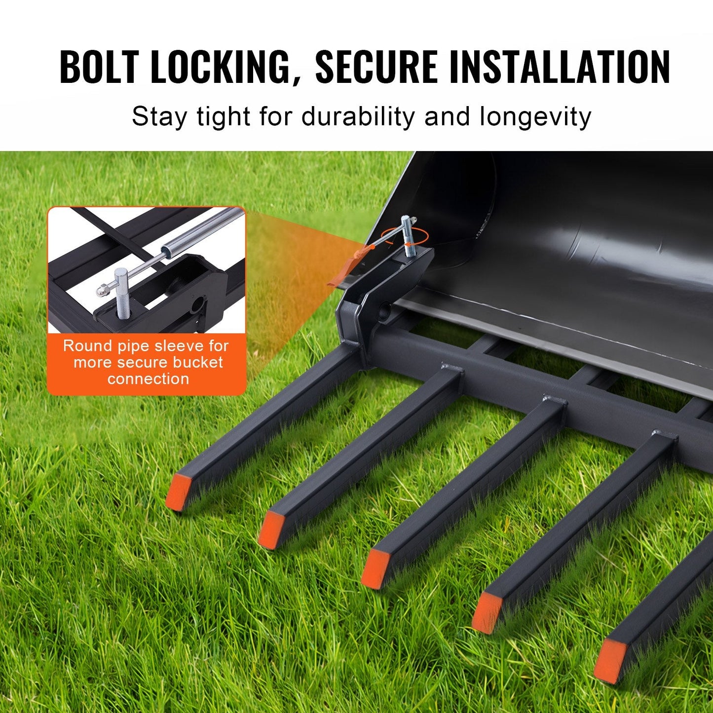 Heavy Duty Clamp-On Debris Forks for 1.2 m Bucket, 1200 kg Capacity, 5 Teeth