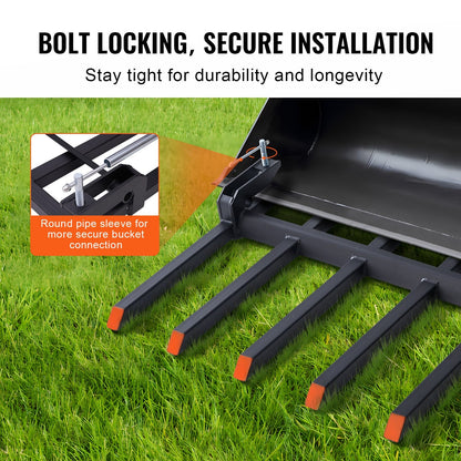 Heavy Duty Clamp-On Debris Forks for 1.2 m Bucket, 1200 kg Capacity, 5 Teeth