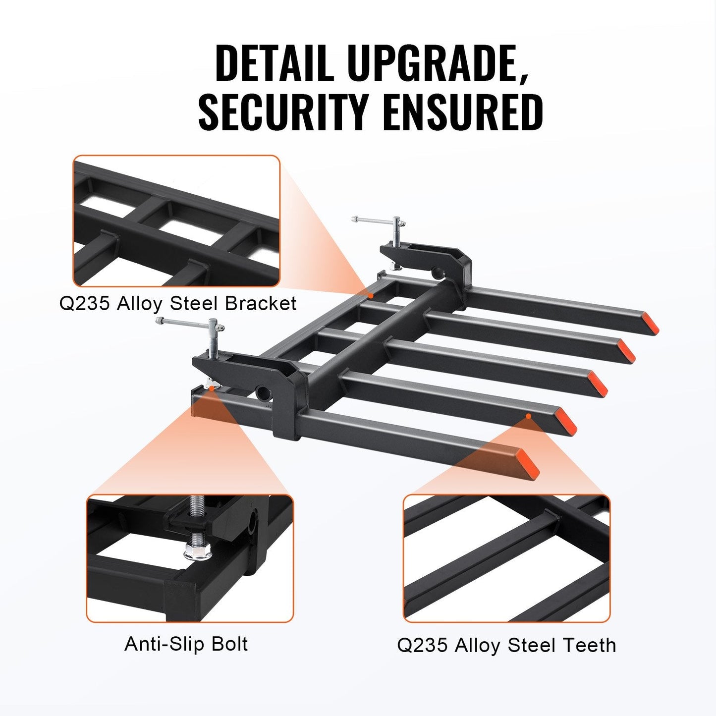 Heavy Duty Clamp-On Debris Forks for 1.2 m Bucket, 1200 kg Capacity, 5 Teeth