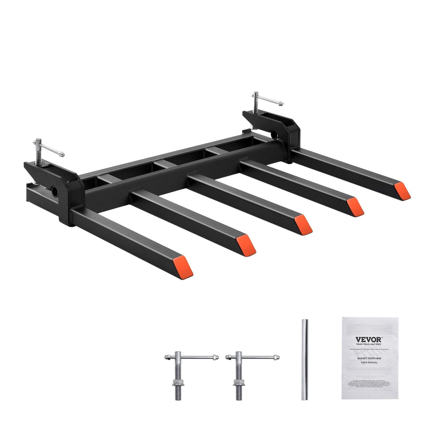 Heavy Duty Clamp-On Debris Forks for 1.2 m Bucket, 1200 kg Capacity, 5 Teeth