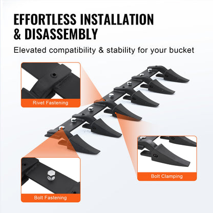 VEVOR Bucket Tooth Bar, 1200 mm, Heavy Duty Tractor Bucket 6 Teeth Bar for Loader