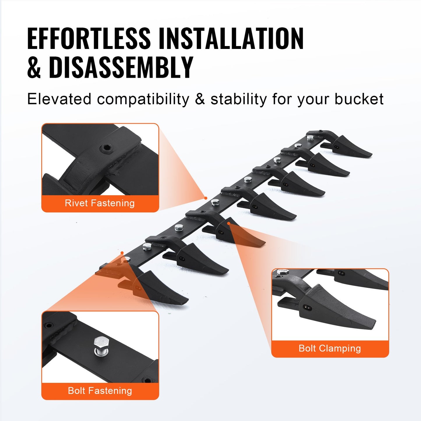 VEVOR Bucket Tooth Bar, 1500mm, Heavy Duty Tractor Bucket 7 Teeth Bar for Loader