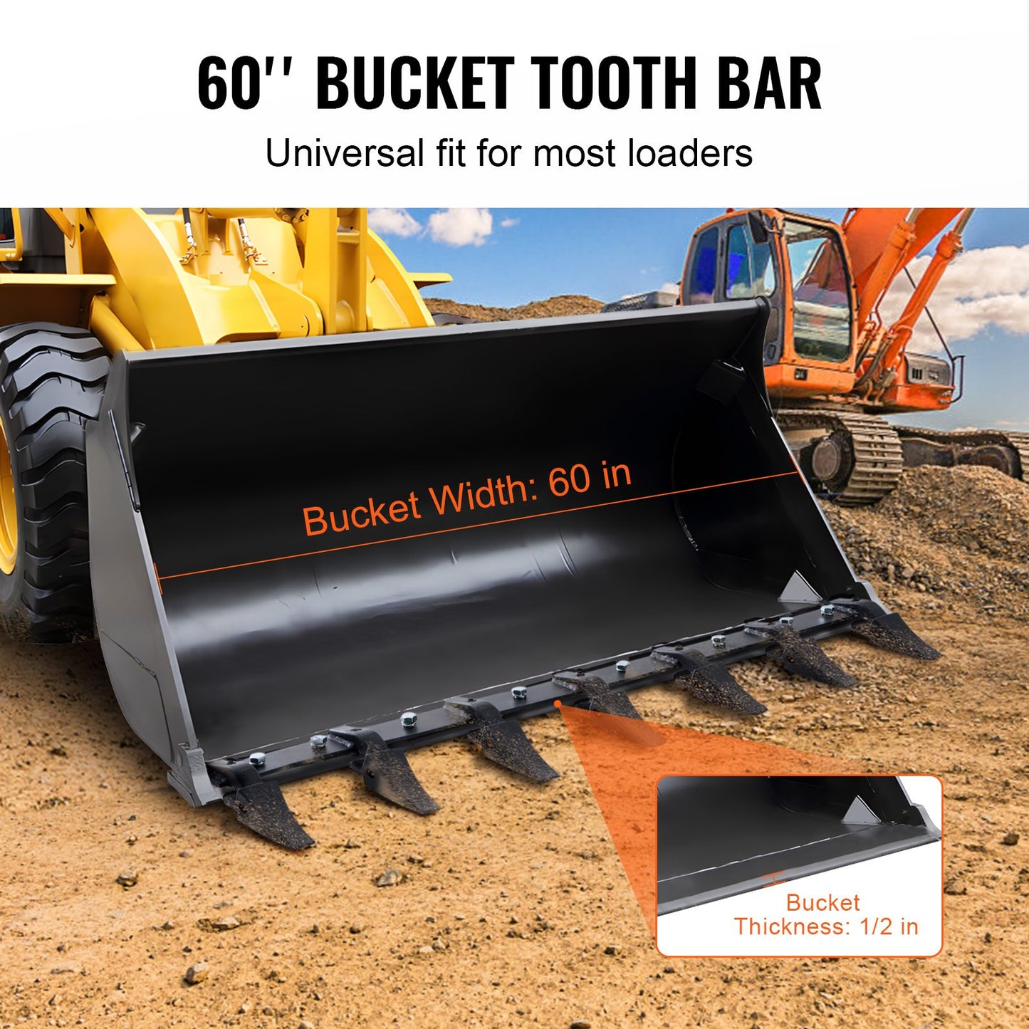 VEVOR Bucket Tooth Bar, 1500mm, Heavy Duty Tractor Bucket 7 Teeth Bar for Loader