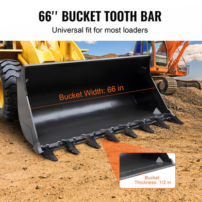 VEVOR Bucket Tooth Bar, 1650mm, Heavy Duty Tractor Bucket 8 Teeth Bar for Loader