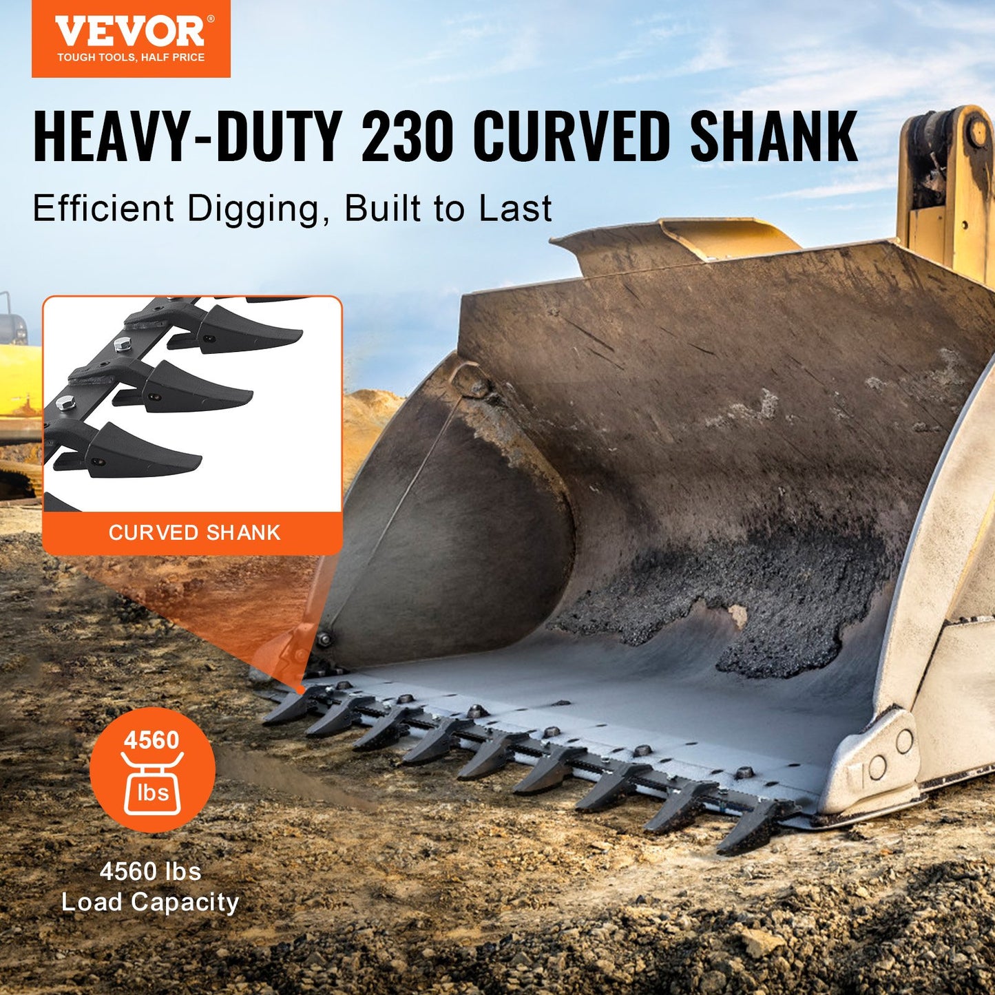 VEVOR Bucket Tooth Bar, 1800mm, Heavy Duty Tractor Bucket 9 Teeth Bar for Loader