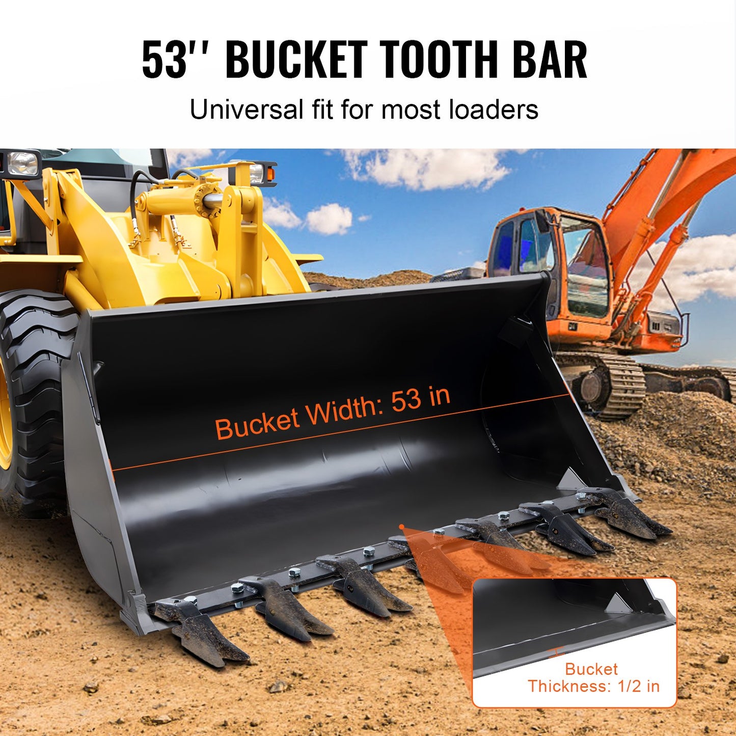 VEVOR Bucket Tooth Bar, 1300 mm, Heavy Duty Tractor Bucket Teeth Bar for Sub-Compact