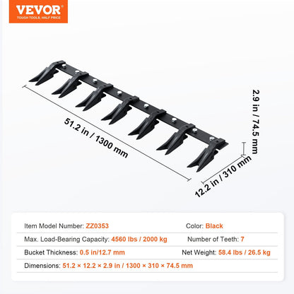 Heavy Duty 1.3m Tractor Tooth Bar, 2000 kg Capacity, No Drill Required