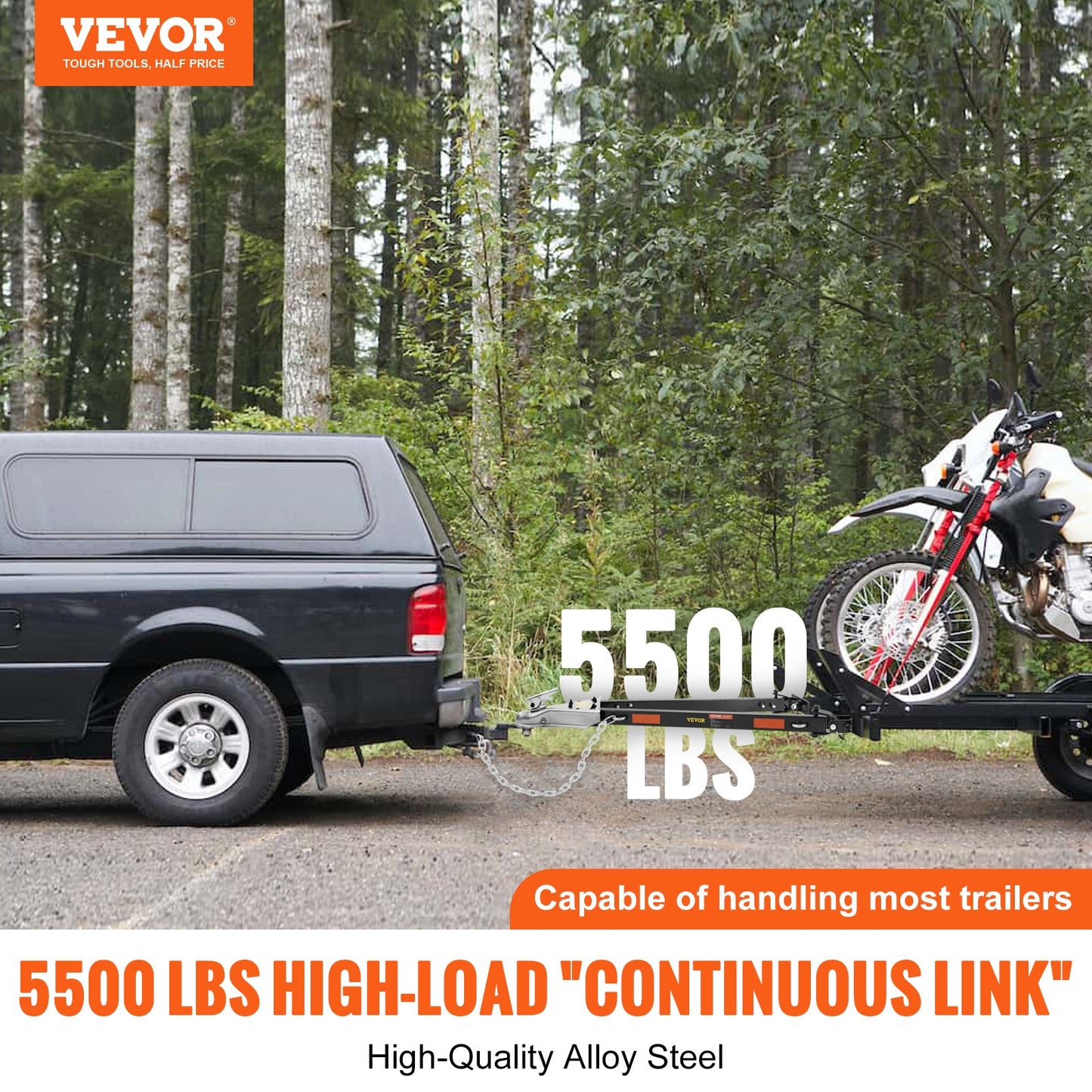 VEVOR Tow Bar, 2495 kg Towing Capacity with Chains, Powder-Coating Alloy Steel Bumper-Mounted