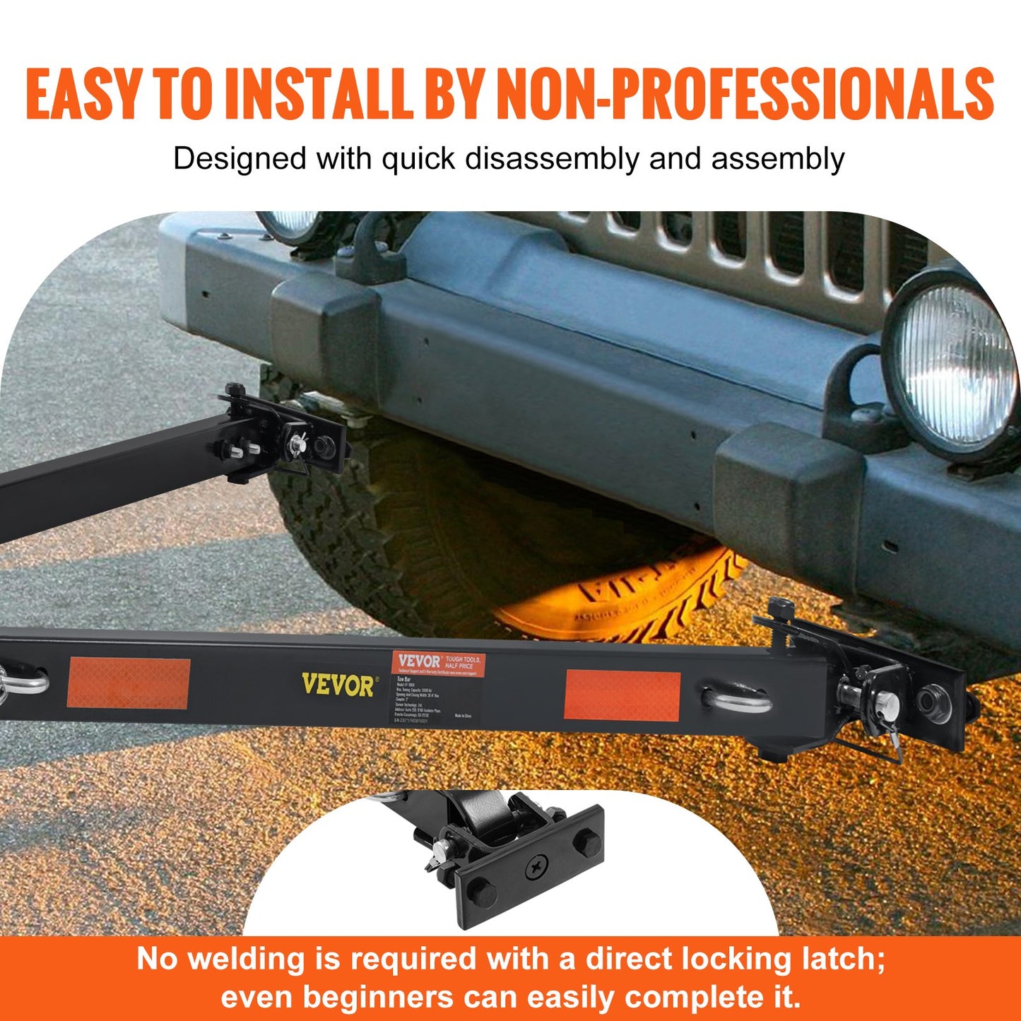 VEVOR Tow Bar, 2495 kg Towing Capacity with Chains, Powder-Coating Alloy Steel Bumper-Mounted