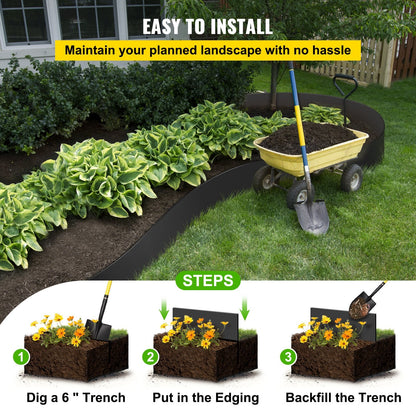 Flexible Recycled HDPE Landscape Edging - 12.2m Length, 25.4cm Height, Black