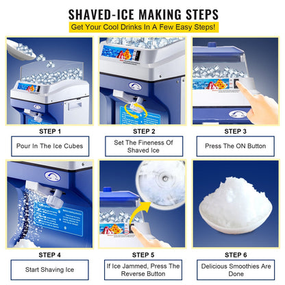 Commercial Ice Shaver & Snow Cone Maker, 200 kg/hr, 0.28x0.37x0.55 m, 13 kg